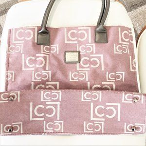 NWT Liz Claiborne Large Tote bag Beige Pinkish Purple 3 Pockets 1 Lap Top space